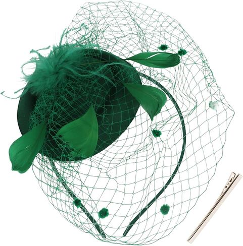 قبعات AMCAMI Fascinators Pillbox للنساء، قبعات حفلات الشاي ديربي مع ريش وحجاب، مشبك وعصابة رأس in Kuwait