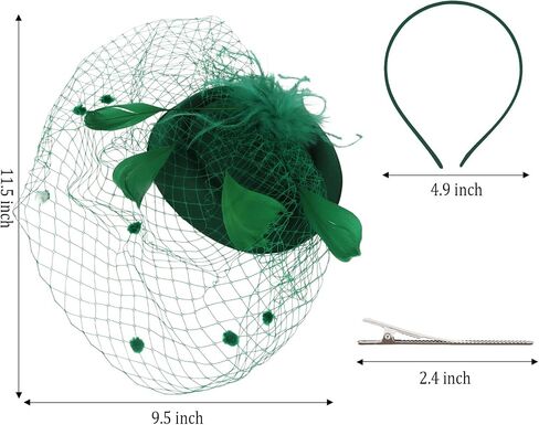 قبعات AMCAMI Fascinators Pillbox للنساء، قبعات حفلات الشاي ديربي مع ريش وحجاب، مشبك وعصابة رأس in Kuwait