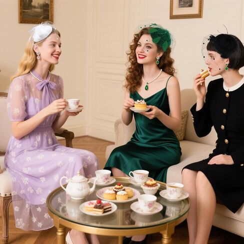 قبعات AMCAMI Fascinators Pillbox للنساء، قبعات حفلات الشاي ديربي مع ريش وحجاب، مشبك وعصابة رأس in Kuwait