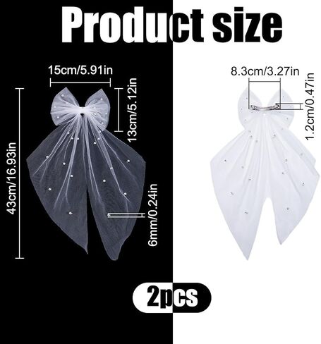 PLIGREAT 2 قطعة طرحة زفاف بفيونكة بيضاء، حجاب زفاف من حجر الراين اللؤلؤي من التول مع مشبك شعر إكسسوارات زفاف العروس للنساء وحفلات الخطوبة وحفلات العازبة هدية للعرائس in Kuwait