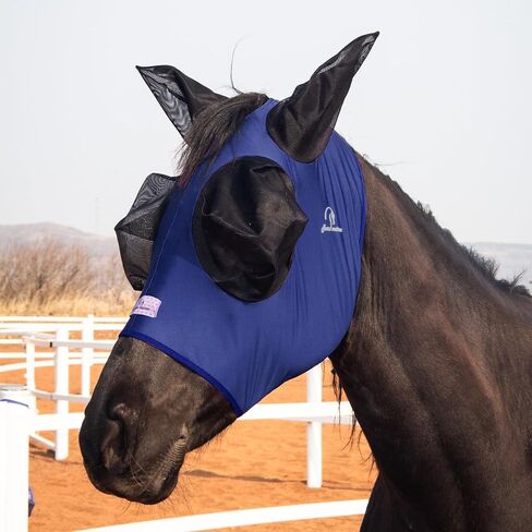 Stretchy Horse Fly Mask with Ears,Extra-Large Eyes & Mane Opening – Soft, Breathable Fly Mask for Horses, Tangle-Free Design, Enhanced Visibility (Blue Flower, Full (Large)) in Saudi Arabia