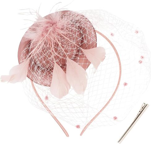 قبعات AMCAMI Fascinators Pillbox للنساء، قبعات حفلات الشاي ديربي مع ريش وحجاب، مشبك وعصابة رأس in Kuwait