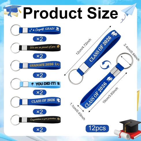 12PCS Graduation Gifts Class of 2026 Silicone Keychains Graduation Gift for Her Him Son Daughter Friends Boys Girls Inspirational Grad Gifts for High School College Party Favors Congratulations Gift in Saudi Arabia