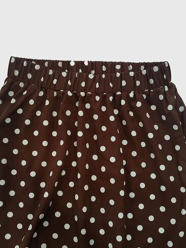 Women's Polka Dot Print Skirt, Brown with White Dots Elastic Waist A Line Midi Skirt in Kuwait