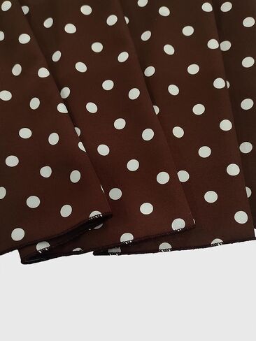 Women's Polka Dot Print Skirt, Brown with White Dots Elastic Waist A Line Midi Skirt in Kuwait