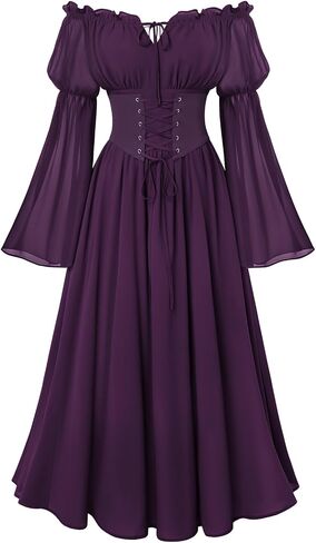 Scarlet Darkness Renaissance Costume Women Off Shoulder Corset Dress Long Sleeve Fairy Maxi Dresses in Kuwait