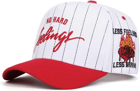 No Hard Feelings Snapback Baseball Cap White Pinstripe Trucker Hat with Red Brim Embroidered Rose Flame in Saudi Arabia