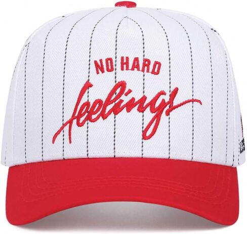 No Hard Feelings Snapback Baseball Cap White Pinstripe Trucker Hat with Red Brim Embroidered Rose Flame in Saudi Arabia