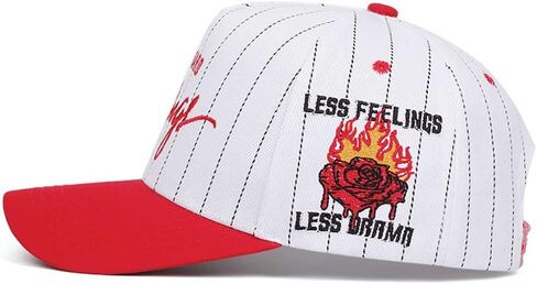 No Hard Feelings Snapback Baseball Cap White Pinstripe Trucker Hat with Red Brim Embroidered Rose Flame in Saudi Arabia