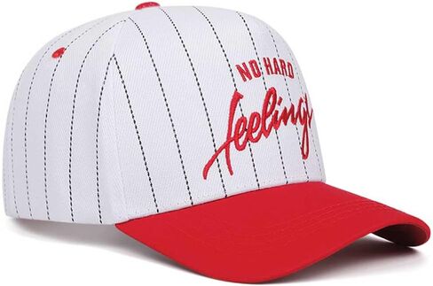 No Hard Feelings Snapback Baseball Cap White Pinstripe Trucker Hat with Red Brim Embroidered Rose Flame in Saudi Arabia