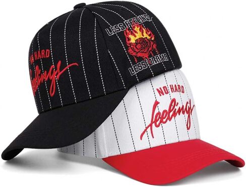 No Hard Feelings Snapback Baseball Cap White Pinstripe Trucker Hat with Red Brim Embroidered Rose Flame in Saudi Arabia