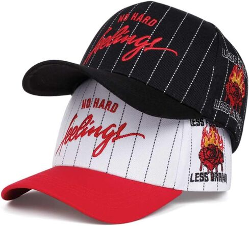 No Hard Feelings Snapback Baseball Cap White Pinstripe Trucker Hat with Red Brim Embroidered Rose Flame in Saudi Arabia