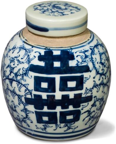 China Furniture Online Blue and White 4.5in Porcelain Double Happiness Small Chinese Jar with Lid in Saudi Arabia