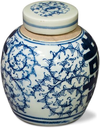 China Furniture Online Blue and White 4.5in Porcelain Double Happiness Small Chinese Jar with Lid in Saudi Arabia