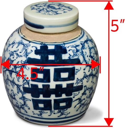China Furniture Online Blue and White 4.5in Porcelain Double Happiness Small Chinese Jar with Lid in Saudi Arabia
