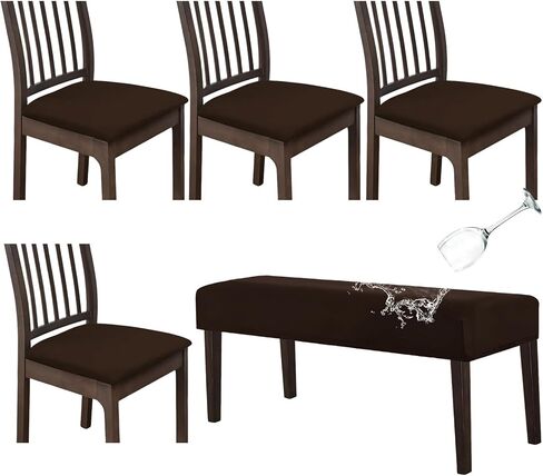 KRFOONN Waterproof Seat Covers for Dining Room Chairs Set of 4 with Dining Bench Cover Jacquard Washable Chair Covers Removable Kitchen Chair Cushion Slipcovers for Dining Room, Light Grey in Saudi Arabia