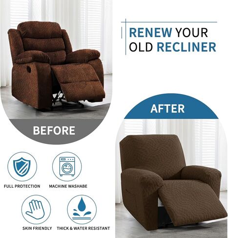 2026 Stretch Recliner Cover 3-Piece (24"-37") Super Soft Recliner Chair Covers with Big Pocket & Anti Slip Ties Stay in Place, Lazy Boy Reclining Slipcover Easy to Put on off Washable, Coffee in Saudi Arabia