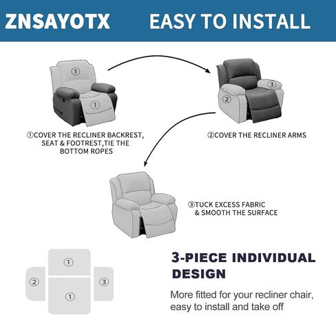2026 Stretch Recliner Cover 3-Piece (24"-37") Super Soft Recliner Chair Covers with Big Pocket & Anti Slip Ties Stay in Place, Lazy Boy Reclining Slipcover Easy to Put on off Washable, Coffee in Saudi Arabia