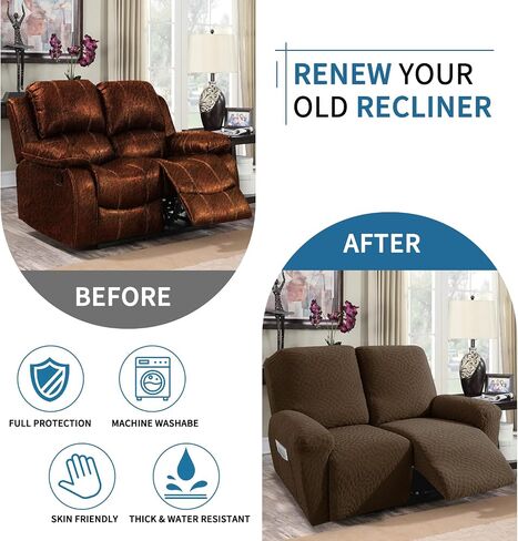 2026 Stretch Recliner Cover 3-Piece (24"-37") Super Soft Recliner Chair Covers with Big Pocket & Anti Slip Ties Stay in Place, Lazy Boy Reclining Slipcover Easy to Put on off Washable, Coffee in Saudi Arabia
