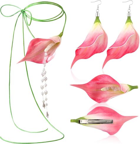 Liliaafar 3 Pcs Flower Jewelry Flower Choker Necklace Dangle Earrings Hair Clip Beachy Tropical Floral Accessories for Women in Kuwait