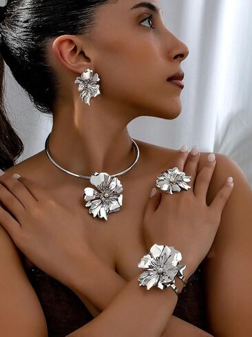2024 Collection Bohemian Style Jewelry Set for Women - Trendy Leaf-Shaped & Flower Elements, Daily Wear, Parties, Mother’s Day Gifts, Gold-Plated in Kuwait