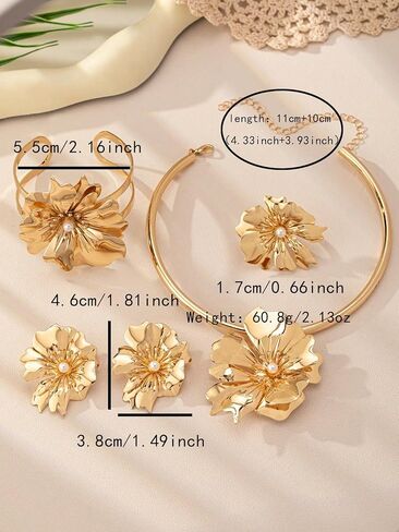 2024 Collection Bohemian Style Jewelry Set for Women - Trendy Leaf-Shaped & Flower Elements, Daily Wear, Parties, Mother’s Day Gifts, Gold-Plated in Kuwait