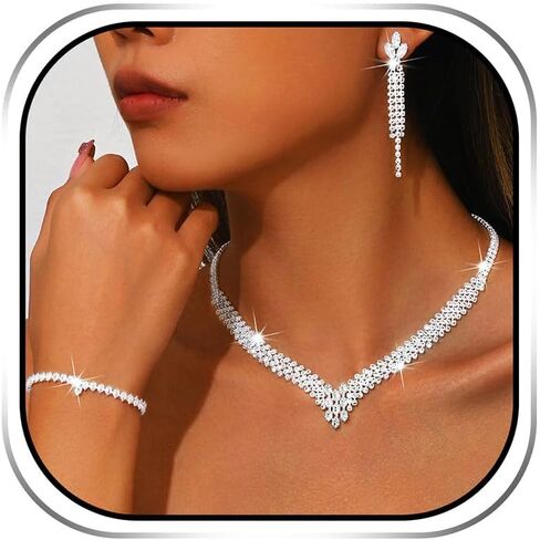 Sixexey Rhinestone Bridal Jewelry Set Clip On Earrings Wedding Prom Jewelry Accessories for Women in Kuwait