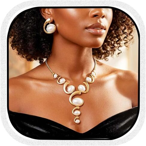CLOACE Gold Chunky Necklace Set Pendant Necklace Earring Sets Fashion Jewelry for Women in Kuwait
