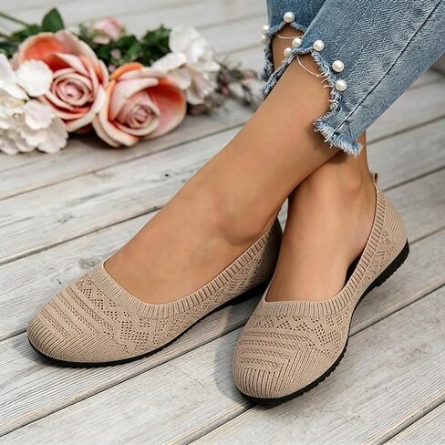 Women’s Knit Flats Slip On Shoes Breathable Upper Round Toe Lightweight Comfort Casual Walking Flats for Work Office Daily in Kuwait