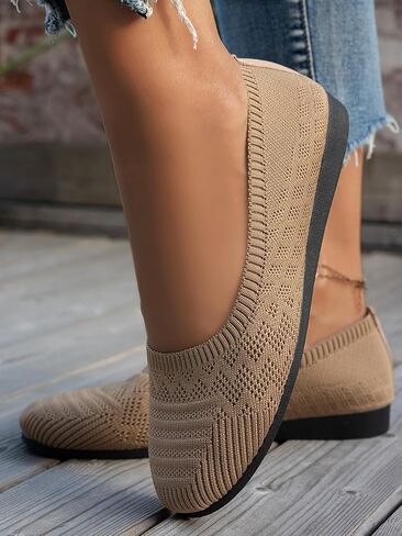 Women’s Knit Flats Slip On Shoes Breathable Upper Round Toe Lightweight Comfort Casual Walking Flats for Work Office Daily in Kuwait