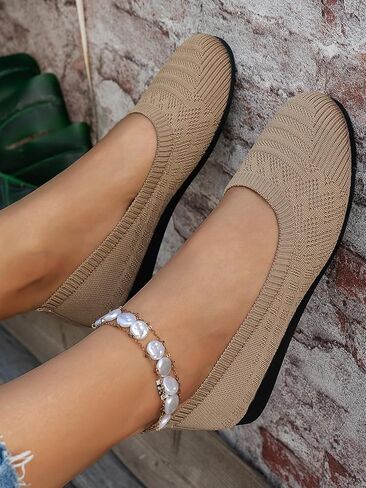 Women’s Knit Flats Slip On Shoes Breathable Upper Round Toe Lightweight Comfort Casual Walking Flats for Work Office Daily in Kuwait