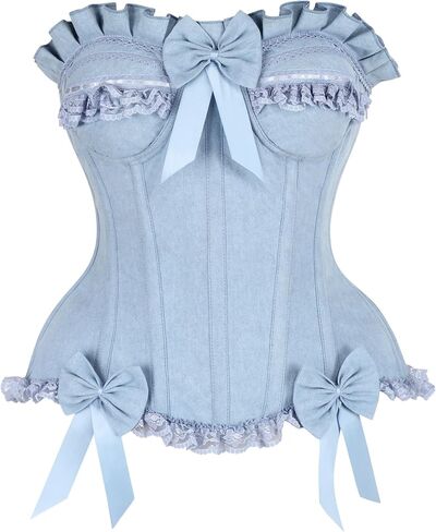 Daisy corsets Women's Daisy Corsets Western Denim Underwire Steel Boned Burlesque Corset Bustier Top in Kuwait