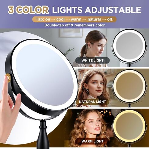 30X Magnifying Mirror with Lights, 8" Dual Sided (1X/30X) Lighted Makeup Mirror, 360° Swivel, 5000mAh Rechargeable Side Touch & Side Charging, 3 Colors & Dimmable Brightness in Saudi Arabia