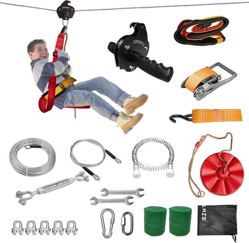 مجموعات Zipline for Backyard ، مجموعة خط zip على مساحة 200 قدم للأطفال والبالغين حتى 350 رطلاً ، معدات الملعب في الهواء الطلق (200 قدم) in Kuwait