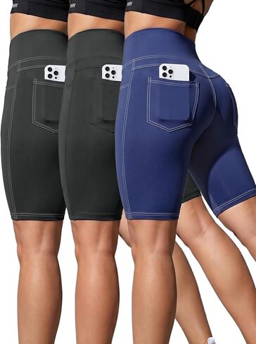 Women's High Waisted Biker Shorts with 4 Pockets, Tummy Control Yoga Shorts in Kuwait