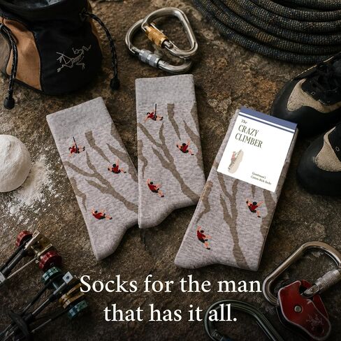 The Crazy Climber Socks – Rock Climbing Gifts for Men – Perfect Climber Gift – 1 x Pair, Size US 8–13, Beige – Unique Rock Climbing Gifts for Climbers, Dads, Boys in Saudi Arabia