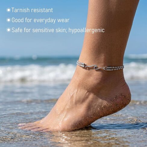 Tucnoeu Womens Ankle Bracelets, Silver Double Layer Wave Anklet, Bestie Sister Best Friend Birthday Gifts Beach Jewelry in Kuwait