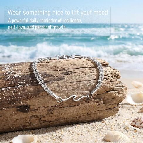 Tucnoeu Womens Ankle Bracelets, Silver Double Layer Wave Anklet, Bestie Sister Best Friend Birthday Gifts Beach Jewelry in Kuwait