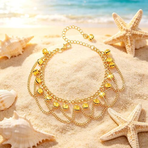 BODIY Boho Gold Ankle Bracelets Jingling Bell Layered Ankle Chains Tassel Summer Beach Bracelet Indian Gypsy Anklets Foot Chain for Women in Kuwait