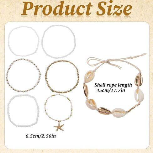7 PCS Beach Anklet, Summer Shell Anklets for Women, Boho Beachy Anklet, Adjustable Seashell Bracelet for Summer Seaside Holiday Vacation Party in Kuwait
