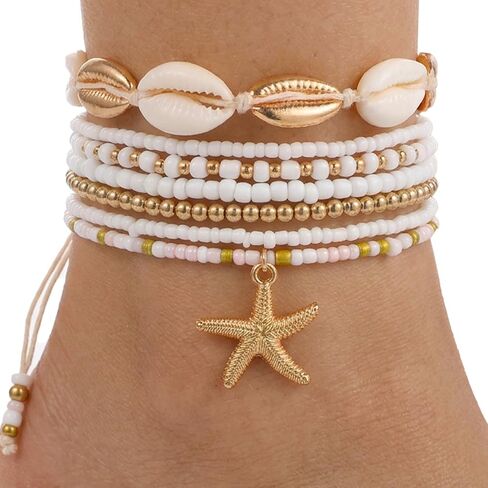 7 PCS Beach Anklet, Summer Shell Anklets for Women, Boho Beachy Anklet, Adjustable Seashell Bracelet for Summer Seaside Holiday Vacation Party in Kuwait