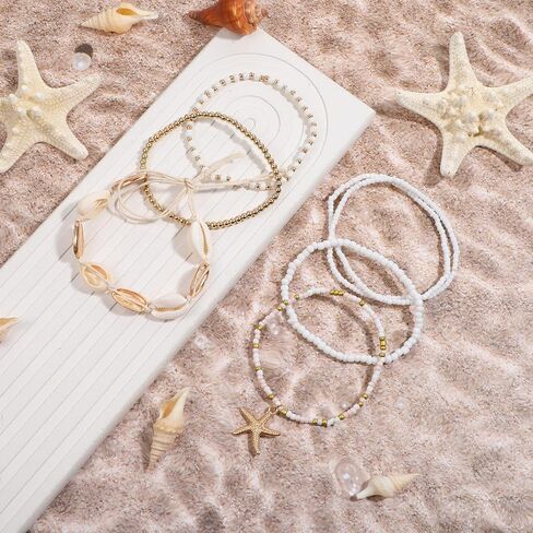 7 PCS Beach Anklet, Summer Shell Anklets for Women, Boho Beachy Anklet, Adjustable Seashell Bracelet for Summer Seaside Holiday Vacation Party in Kuwait