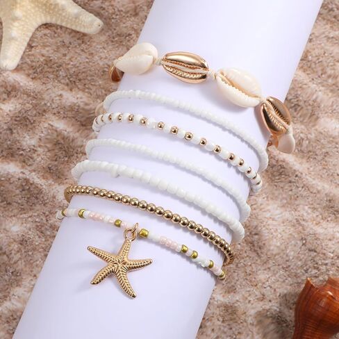 7 PCS Beach Anklet, Summer Shell Anklets for Women, Boho Beachy Anklet, Adjustable Seashell Bracelet for Summer Seaside Holiday Vacation Party in Kuwait