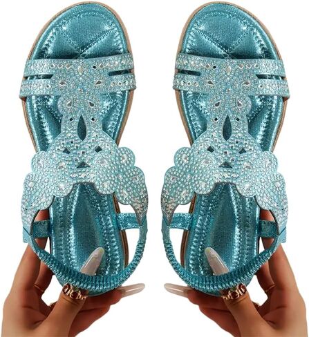 Women's Floral Rhinestone Flat Sandals in Kuwait