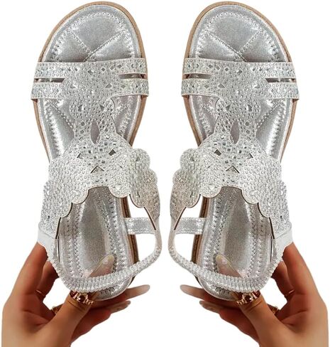 Women's Floral Rhinestone Flat Sandals in Kuwait
