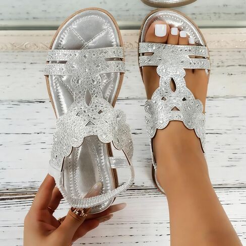 Women's Floral Rhinestone Flat Sandals in Kuwait