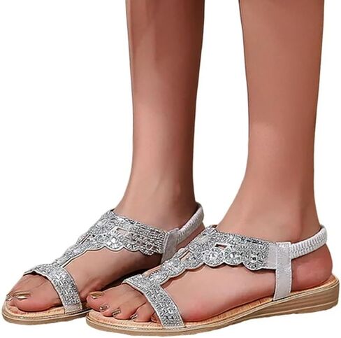 Women's Floral Rhinestone Flat Sandals in Kuwait