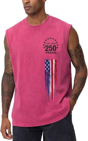 USA 250th Anniversary Tank Top Vintage Washed Cotton Sleeveless Shirt in Saudi Arabia