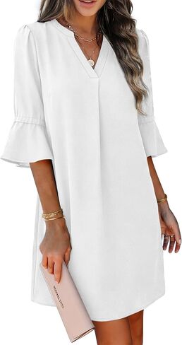 Summer Dresses for Women 2025 V Neck Ruffle Short Sleeve Loose Casual Dress with Pockets in Saudi Arabia