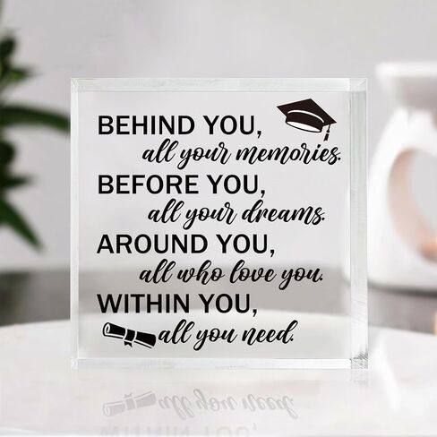 Graduation Decoration 2026, Graduation Gift for Her Him, Behind You All Your Memories Quote Wooden Box Sign Decor for Bedroom, Wall Desk Book Shelf Decor, White in Saudi Arabia